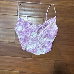 BohoChic Animal Print Cowlneck Tie Back Crop top Cami| Large